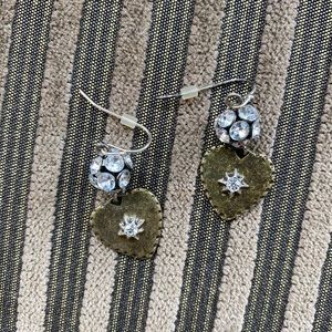 Silver/gold/ jeweled “disco” ball/heart earrings